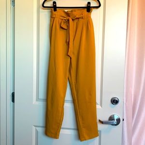 Grace Karin Paper Bag Waist Ankle Pants in Mustard Size M